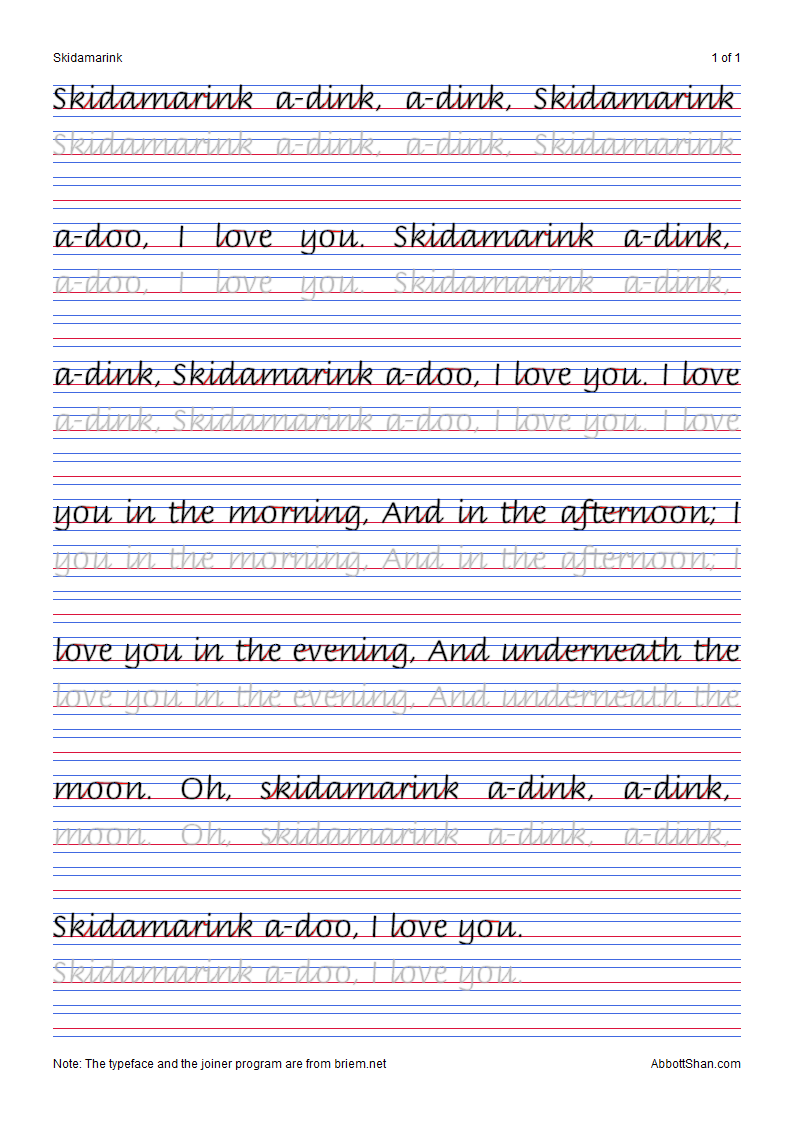 Italic Handwriting — Skidamarink’s Italic Handwriting