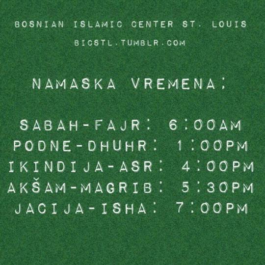 Bosnian Islamic Center St. Louis — Prayer Times