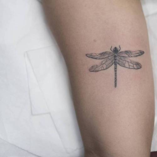 By Luis Cavanna, done at Por Vida Tattoo & Piercing, Madrid.... insect;small;single needle;luiscavanna;dragonfly;inner arm;animal;tiny;ifttt;little;medium size