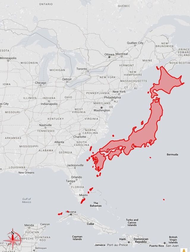 Japan, how big it is in reality? More size... - Maps on the Web