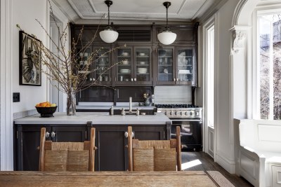 Chocolate  White Kitchen in this Brooklyn Brownstone [5615x3744]