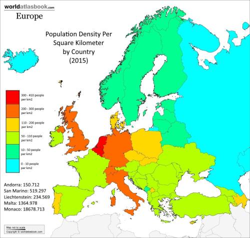 Resultat d'imatges de population density in Europe map