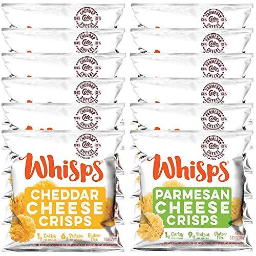 Whisps Cheese Crisps Single Serve 12 Count Variety Pack |Back to School Snack, Keto Snack, Gluten Free, Sugar Free, Low Carb, High Protein| 6 Parmesan and 6 Cheddar (12 x 0.63oz)