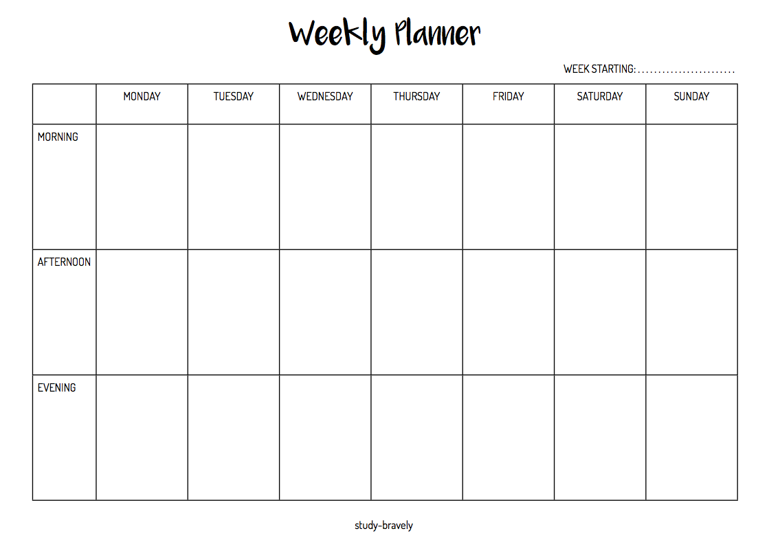 Be Brave, Study Hard., Simple Weekly Planner Printable (A4...