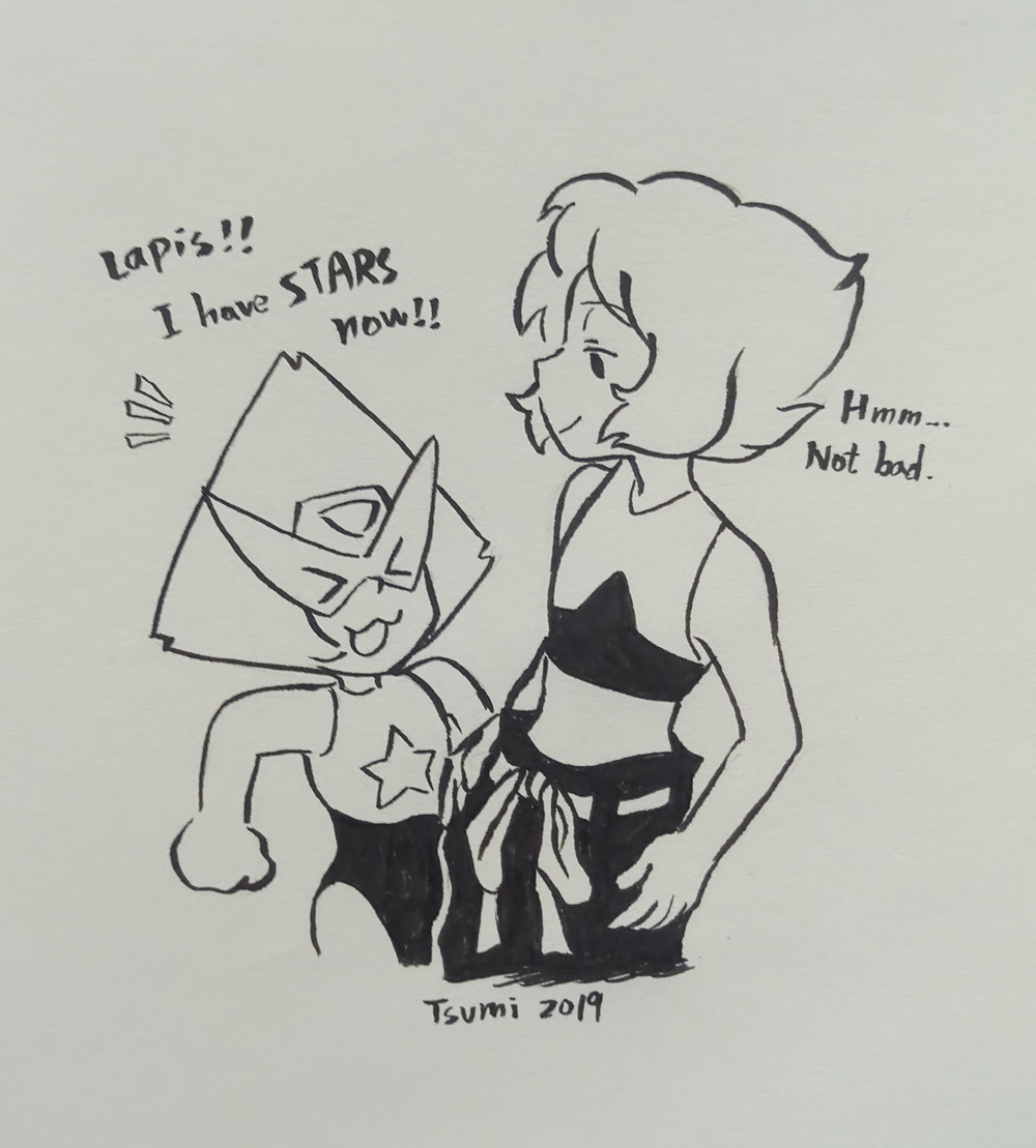 Lapis and Peridot ! My first ink art on 2019 ! I just love their new reforms so much !!