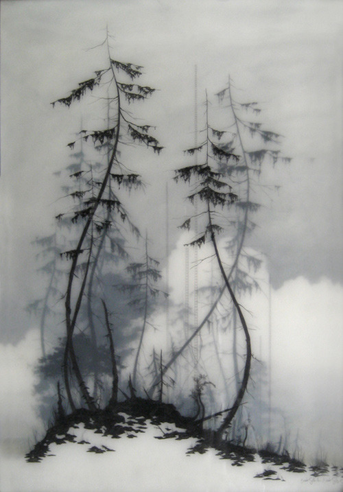 arpeggia:Drawings using graphite, tape, and resin by Brooks...