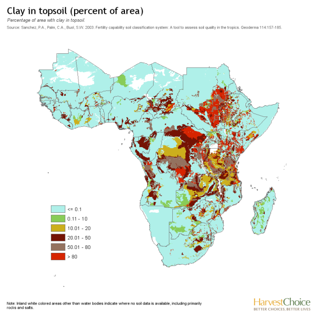 % of clay in Africa’s topsoil - Maps on the Web