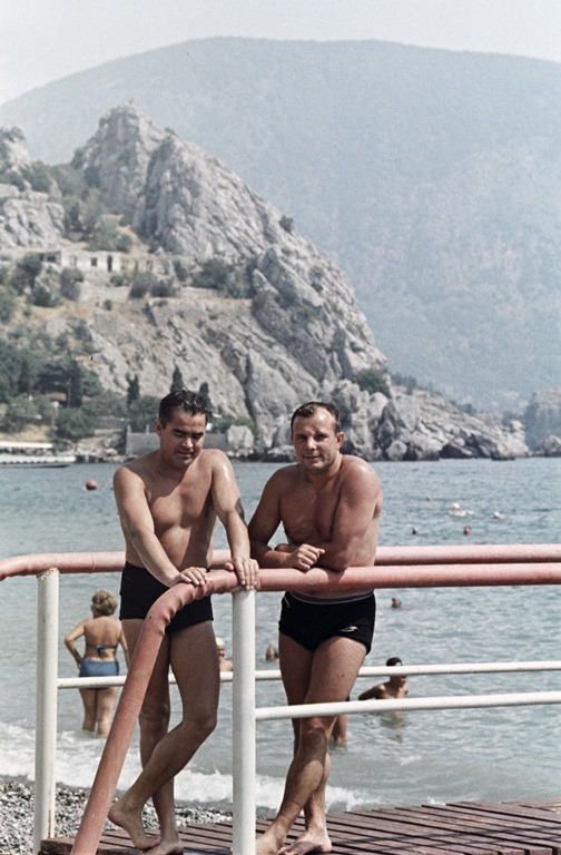 Soviet cosmonauts Yuri Gagarin and Andriyan Nikolayev in at the Black Sea (1967)