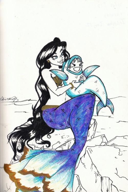 Yukako Yamagishi Koichi Hirose Inktober 2017 Ink day 12 mermaid fish my art ugh bad scan I could get a good picture or scan
