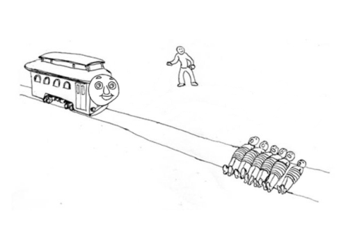 i-am-a-fish:i-am-a-fish:Imagine the trolley problem, except there is only 1 rail and no lever....