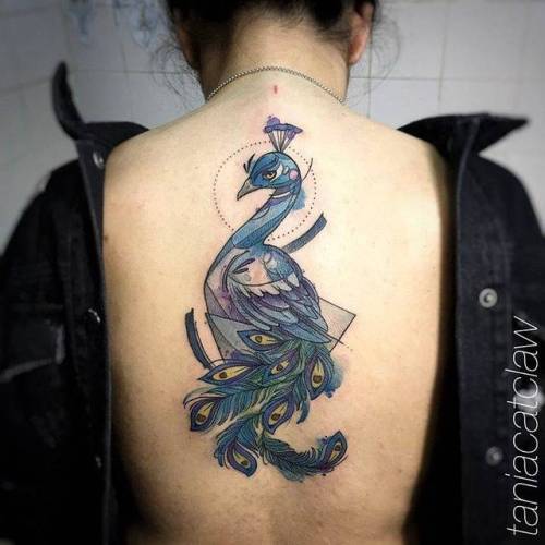 By Tania Catclaw, done at El Diablo Tattoo Club, Lisboa.... sketch work;peacock;big;animal;back;bird;facebook;twitter;taniacatclaw