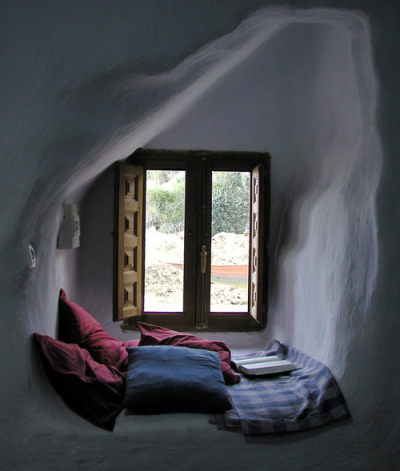 figmentdotcom:<br /><br />justastrumpet:<br /><br />Reading nooks make me blissfully happy<br /><br />If a house was made entirely of reading nooks, would they still be nooks? Follow-up question: If a house was made entirely of reading nooks, would anyone care what they were called, or would they be too busy having book-feels?<br /><br />Small Spaces to read a good book