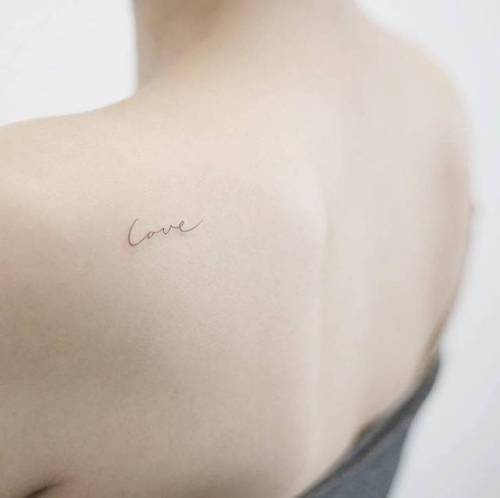 By Doy, done at Inkedwall, Seoul. http://ttoo.co/p/103128 small;micro;line art;languages;tiny;love;ifttt;little;shoulder blade;doy;english;minimalist;english word;word;fine line