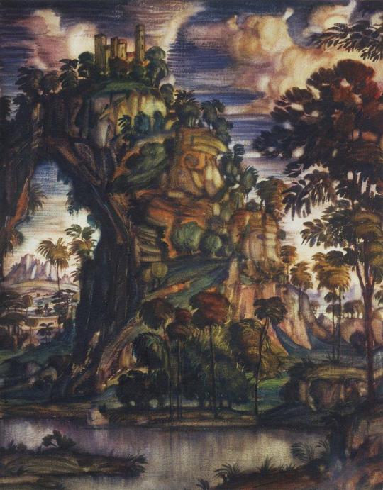 Landscape with castle, 1912, Konstantin Bogaevsky https://www.wikiart.org/en/konstantin-bogaevsky/landscape-with-castle-1912