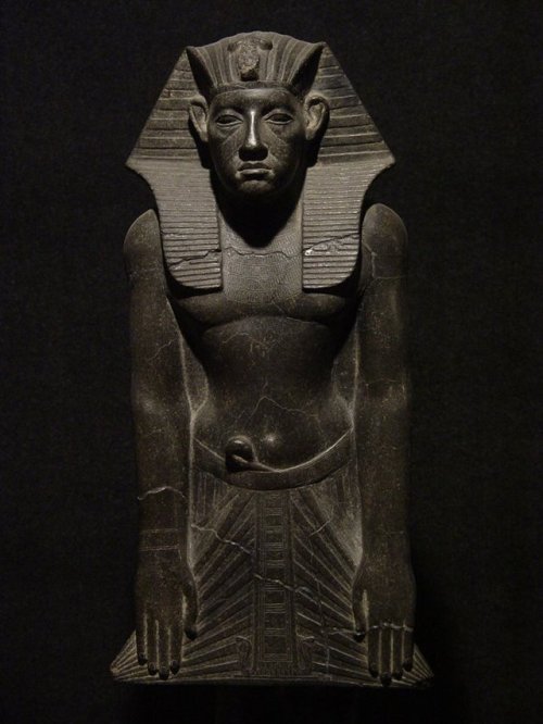 grandegyptianmuseum:Black granite statue of Amenemhat III,...