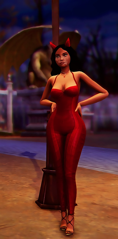 She-Devil Hair by @gramssims Horns by @valhallansim Jumpsuit by @sentate Shoes by @madlensims
