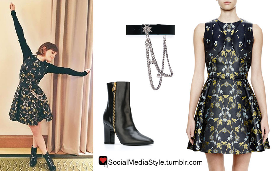 Social Media Style Emma Watsons Floral Print Dress Chain