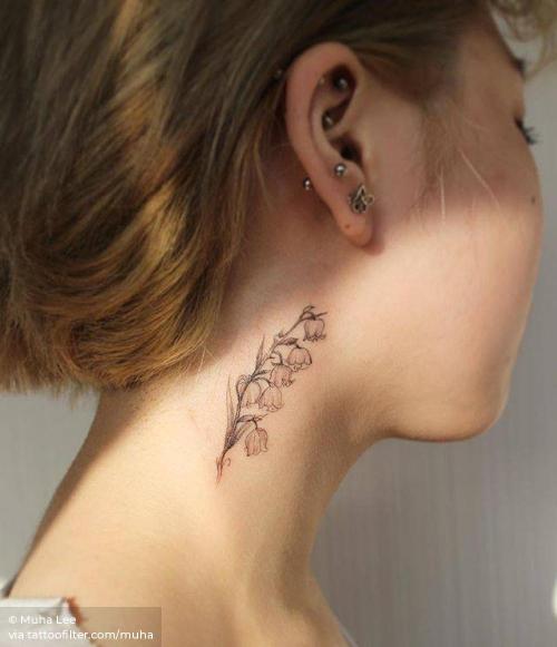 Tattoo tagged with: facebook, flower, lily of the valley, muha, nature,  neck, single needle, small, twitter 