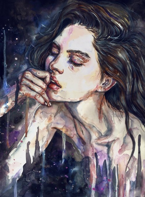 rexisky:INSOMNIA (Acrylic and Watercolor on Paper) by Lesya...