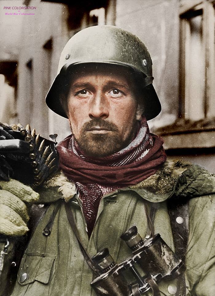 World War II • worldwarcolorisation: A tired soldier from 2nd...