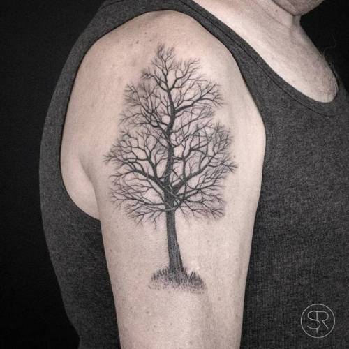 By Sven Rayen, done at Studio Palermo, Antwerp.... tree;single needle;svenrayen;big;facebook;nature;twitter;illustrative;upper arm