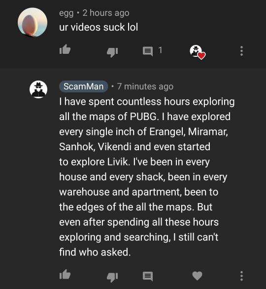 Hater got roasted. (Erangel, Miramar... etc are the names of maps in PUBG)