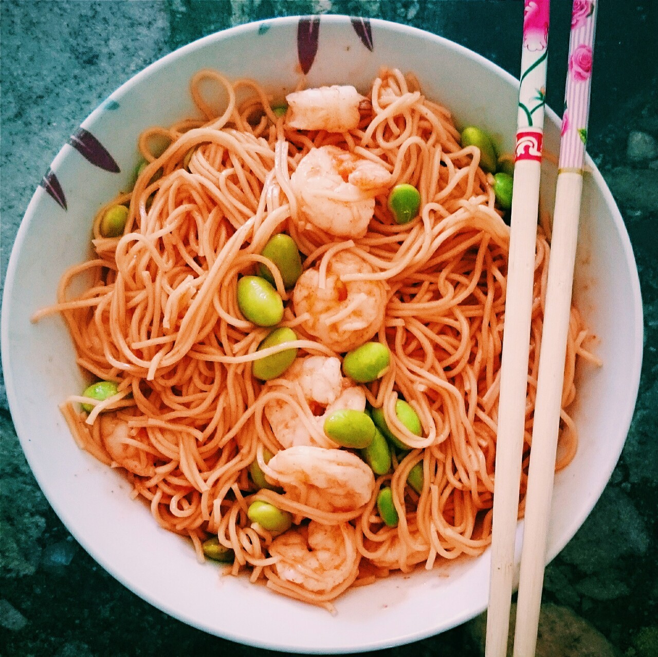 Untitled — noodlesboy Prawn and edamame sriracha noodles!