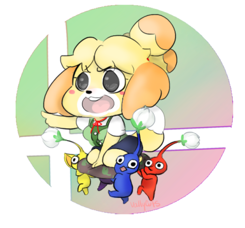 pinkvallycuts:Isabelle and some Pikmin❤