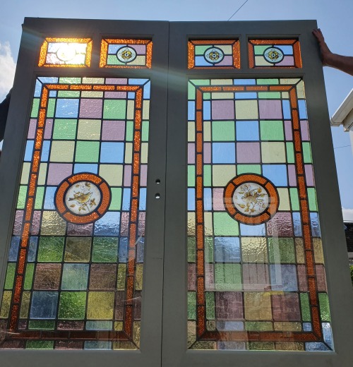 Newglassworks Pair Of French Doors With Leaded Glass Panels With