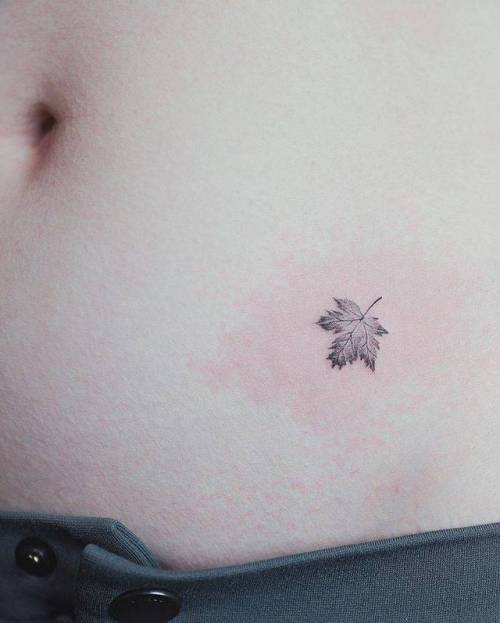 By Nando, done in Seoul. http://ttoo.co/p/36347 small;patriotic;single needle;nando;micro;stomach;leaf;tiny;ifttt;little;nature;maple leaf;canada