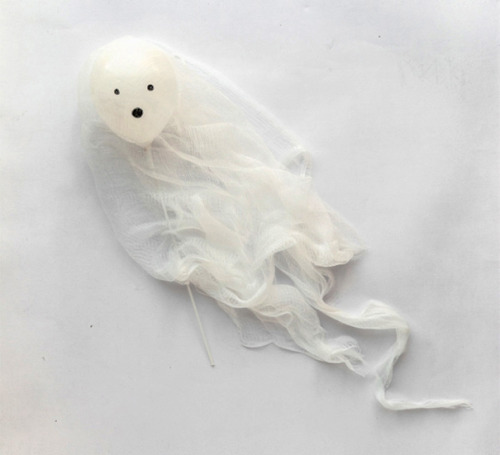 sixpenceee:Balloon ghost on a stick. Made with cheesecloth. A...