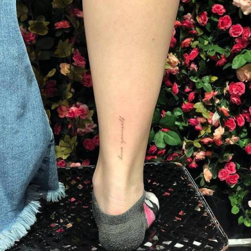 By Chang, done at West 4 Tattoo, Manhattan.... small;single needle;chang;languages;tiny;love quote;love;ifttt;little;english;love yourself;achilles;quotes;english tattoo quotes