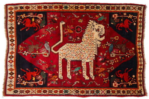 nietp:Pictorial Lion and Leopard Qashqai rugs from the 1930s,...