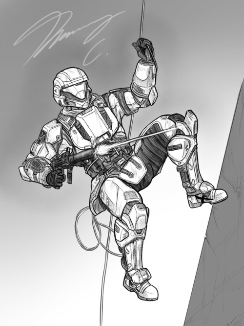 Halo-Ween (Inktober) Sketch #9ODST rappelling down the side of...