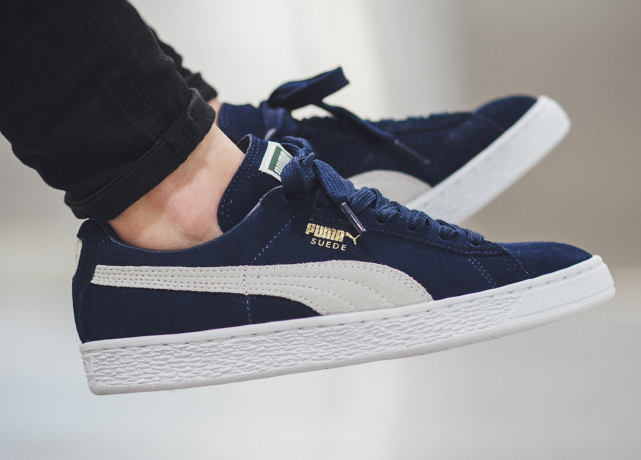 puma suede navy blue and white