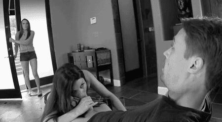 Wife busted him while side chick is giving blowjob