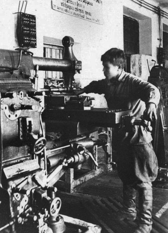 Kolya Martyanov, milling machine worker at Plant #654 in Chuvash republic in Russia (1942)