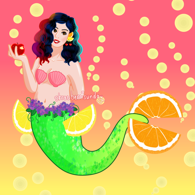 Mermay Day Fifteen: Fruit🍎 I drew Marina as a...