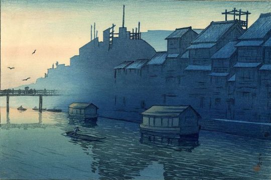 Hasui Kawase (川瀬 巴水), Morning in Dotonbori, Osaka, from the series Souvenirs of Travels, Second Collection more