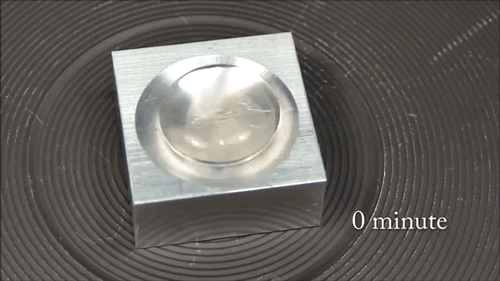 Leidenfrost GIFfect From this video, demonstrating the Leidenfrost effect via a maze for some very jittery droplets. I just can’t get enough.