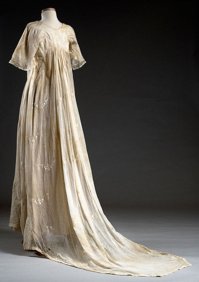 Ephemeral Elegance — Trained Cotton Muslin Wedding Dress, 1806 Worn by...