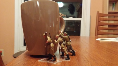 accident pushed over broken smashed soviet soviet army german german army casualty medic oh no mug cup coffee cup smash break injury falling objects mini miniatures shards ceramic spill spilled coffee mug teacup tea cup