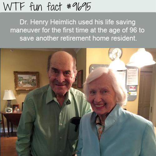 Dr. Henry Heimlich used his life saving maneuver for the first time at the age of 96 to save another retirement home resident. 