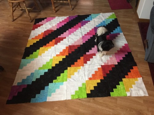 So, I finished the striped rainbow log cabin quilt top....