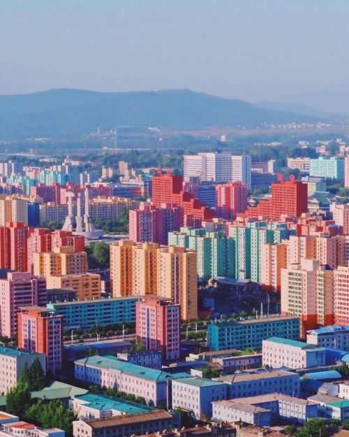 Western Pyongyang with the Monument to Party Founding in the...