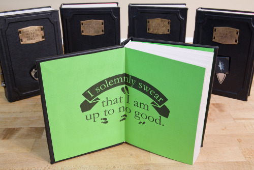 nerdismindecor:Custom created leather bound Harry Potter books...