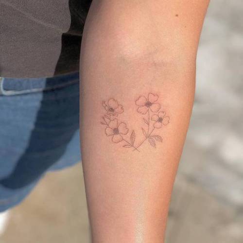 By Joey Hill, done at High Seas Tattoo Parlor, Los Angeles.... flower;small;single needle;dogwood;tiny;joeyhill;ifttt;little;nature;inner forearm