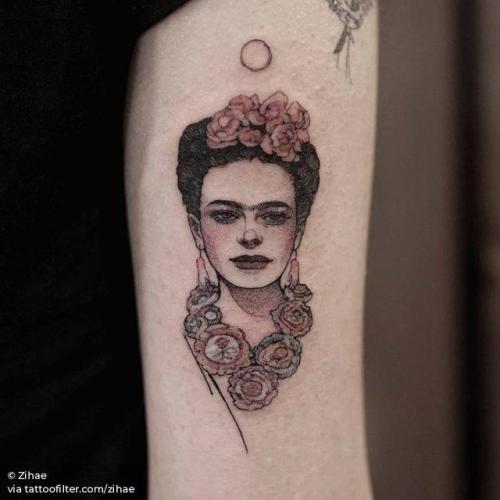 By Zihae, done at Reindeer Tattoo Studio, Seoul.... feminist;frida kahlo;mexican;patriotic;zihae;tricep;activism;women;character;facebook;twitter;portrait;medium size;other;illustrative