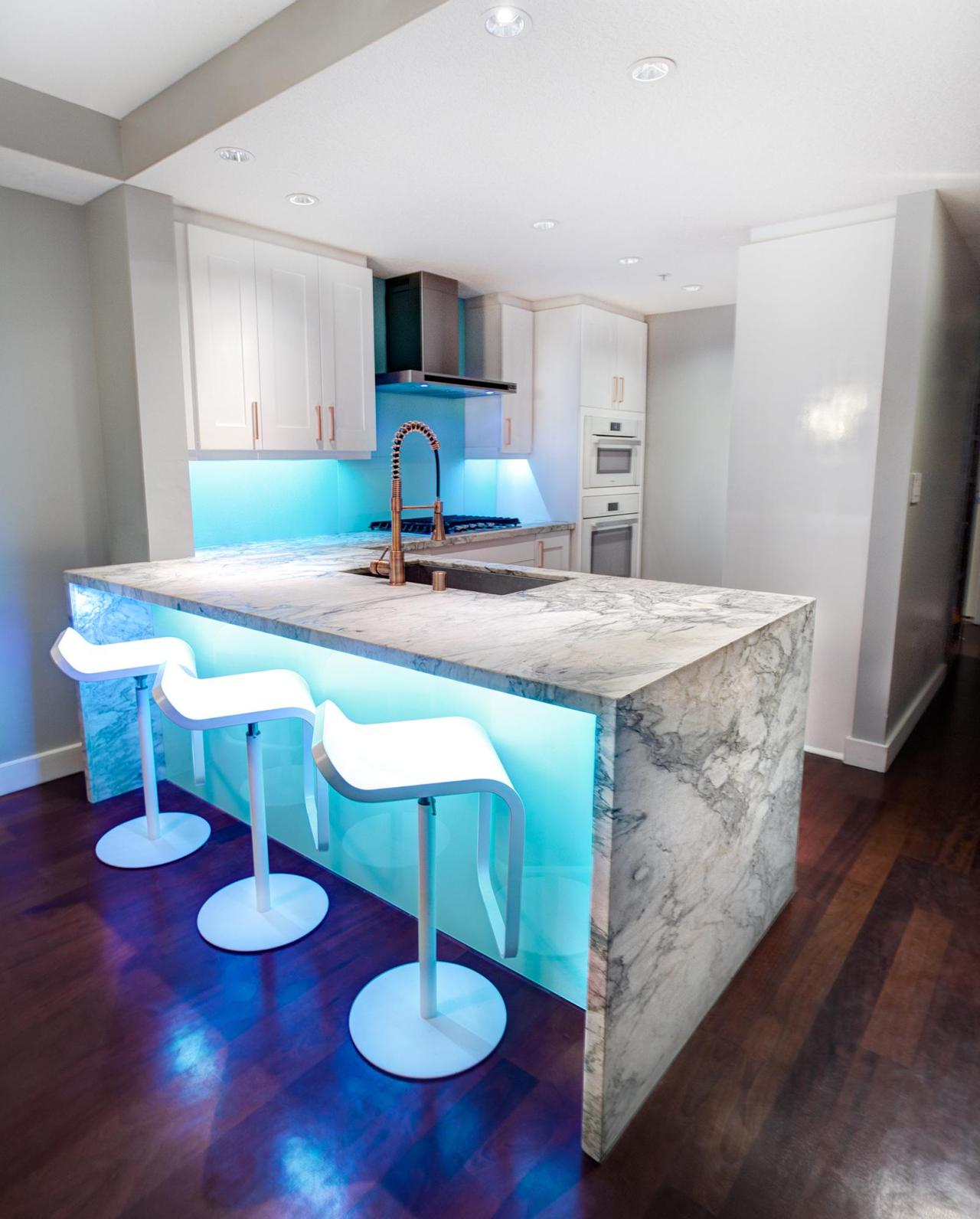 Home Interior Design — Remodelled kitchen Backsplash/bar lights are ...