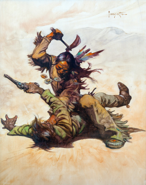 frank frazetta summer of the coup coup indian native american illustration gun fight battle hatchet western art western illustration frazetta